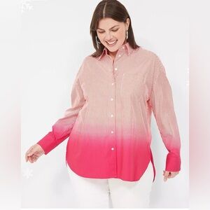 Lane Bryant Red Ombre Button-Down Shirt Button-Down Boyfriend Shirt Size:14/16